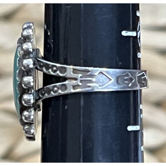 Navajo Sleeping Beauty Turquoise Sterling Silver Ring Sz 6.75 Beaded Stamped - Picture 4 of 6